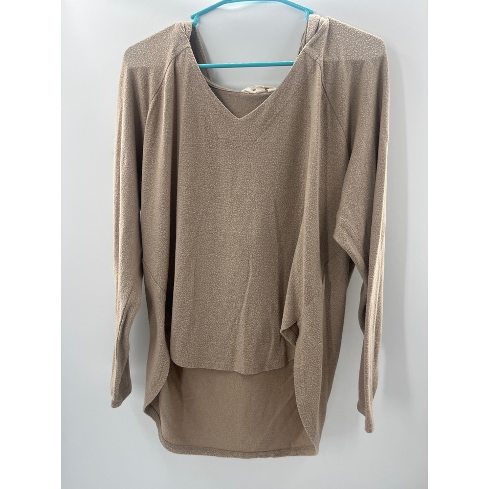 Lucky Brand Womens Tan Soft Knit Hooded V-Neck Pullover‎ Sweater Size Small